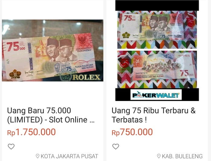 Uang Edisi UPK Rp75 ribu Dijual Jutaan Rupiah Lewat Marketplace