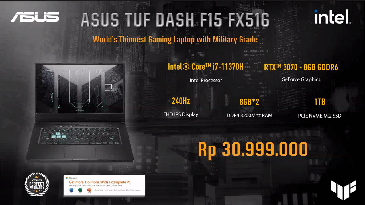 ASUS Boyong Laptop Gaming TUF Dash F15 (FX516) Standar Militer