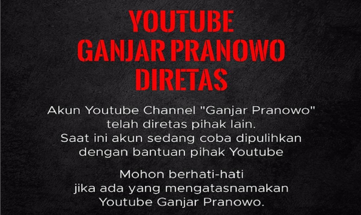 Akun YouTube Diretas, Ganjar Pranowo: Ada Maksud Tertentu