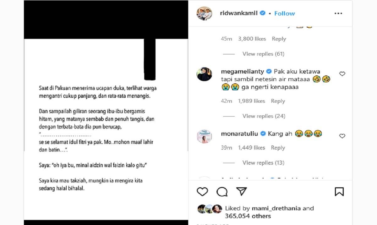 Kocak Banget, Ridwan Kamil Cerita Ada Ibu Ucapkan Selamat Idul Fitri saat Takziah Eril