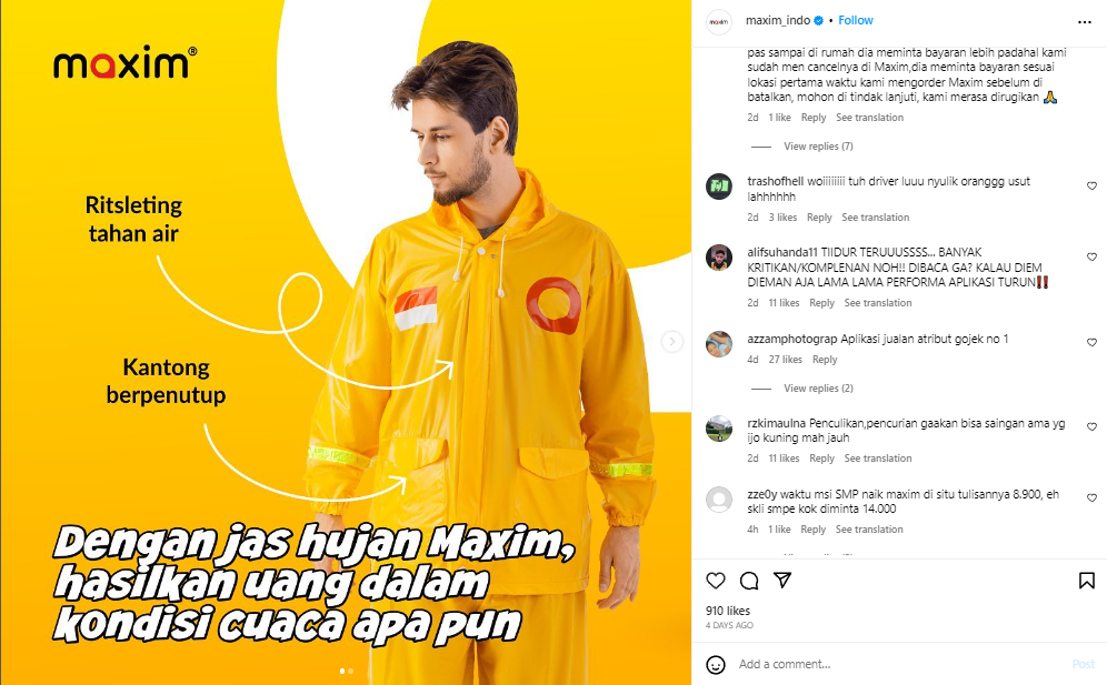 Driver Duga Culik Penumpang, Netizen Geruduk Akun IG Maxim Indonesia