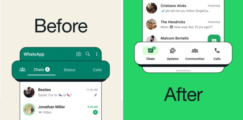 WhatsApp Perbarui Tata Letak Bilah Navigasi