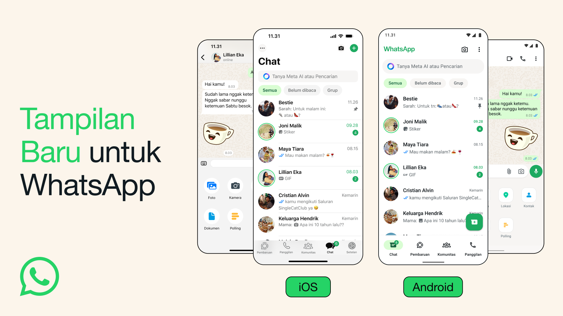 Meta Segarkan Tampilan Baru WhatsApp untuk Android dan Apple